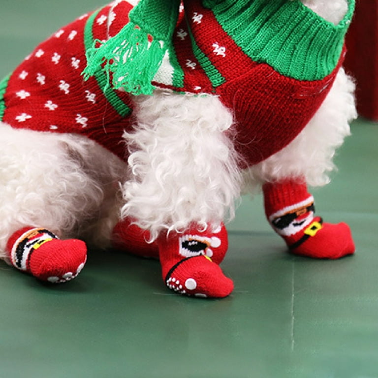 Windfall 4Pcs Anti Slip Dog Christmas Socks Puppy Socks Santa