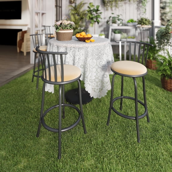 Homy Casa 2-Piece Adjustable Height Outdoor Bar Stools, 24" & 29" Heights, Metal Frame, Weather-Resistant, Swivel Design, Brown