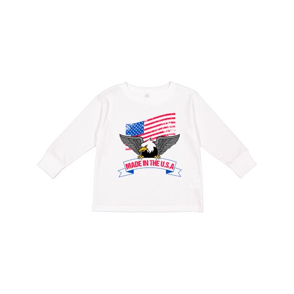 Inktastic American Flag Made in the USA with Bald Eagle Boys or Girls Long Sleeve Toddler T-Shirt