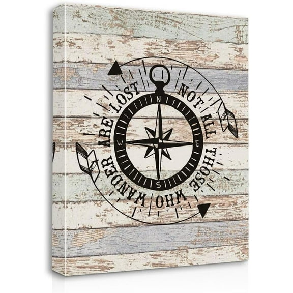 Funny Not All Those Who Wander are Lost Canvas Wall Art Prints Artwork Signs Framed for Camper Decor RV Room Bathroom Nautical Compass Decor, 11 X 14 inch, Campers Gifts, Camper Canvas Wall Decor