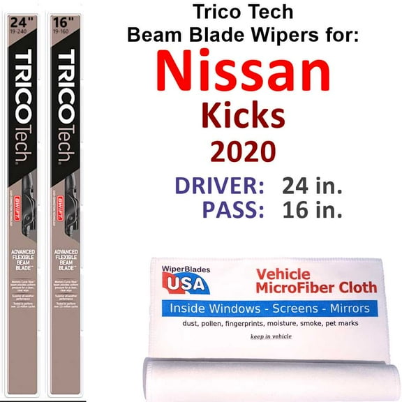 Beam Blade Wipers (Set of 2) compatible with 2020 Nissan Kicks