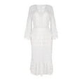 thumbnail image 2 of Inkach Fashion Women V-Neck Long Sleeve Dress Summer Solid Loose Lace Comfy Dress, 2 of 4