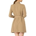 thumbnail image 4 of INSPIRE CHIC Women's Contrast Line Long Sleeves Belted Waist Dress with Pockets Light Khaki S, 4 of 8