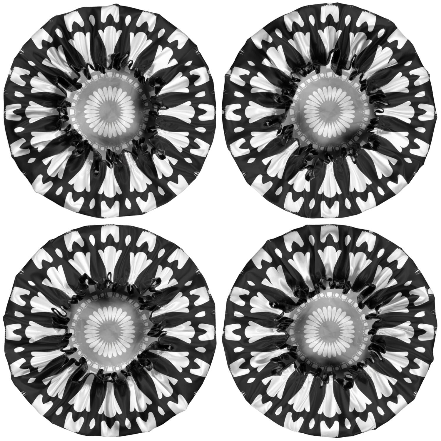 Shower Caps,Black White Tie Dye Mandala Pattern Waterproof Shower Cap for Women 4 Pieces,Double Reusable Hair Cover for Shower PEVA Elastic Stretch Hem