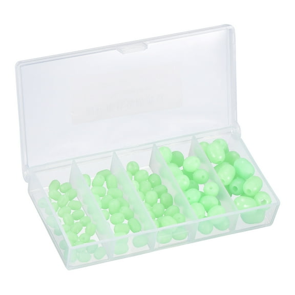 Uxcell 5 Sizes Cylinder Shape Soft Plastic Luminous Glow Fishing Beads Green 1 Set/100Pack