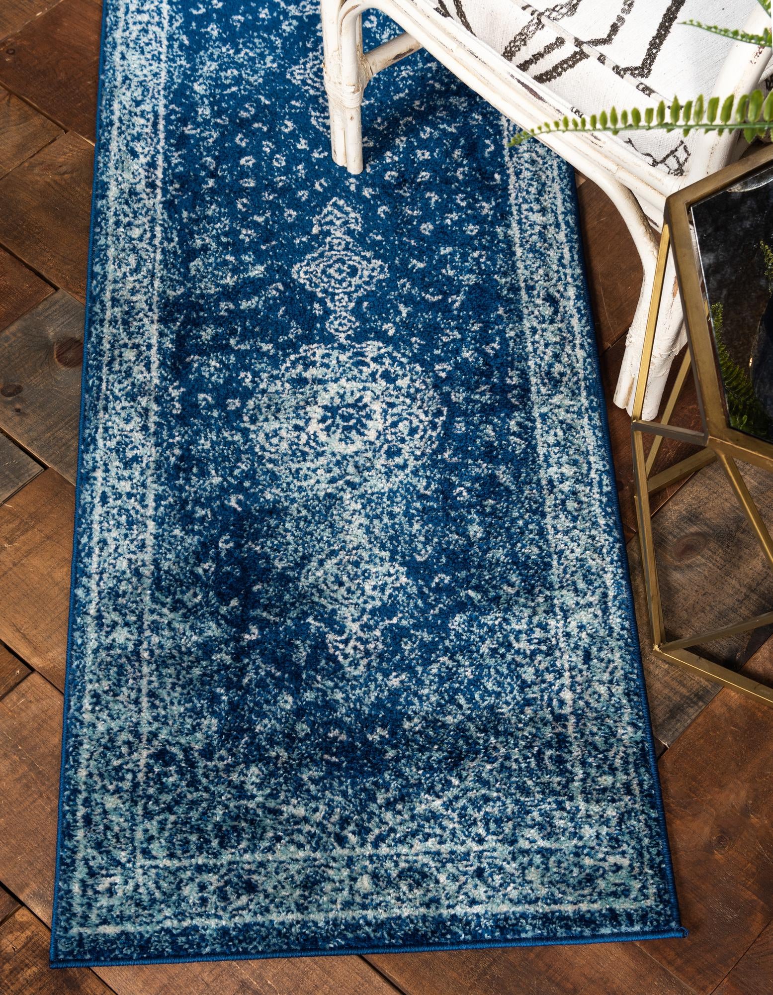 Dover Collection Rug 6 Ft Runner Navy Blue LowPile Rug