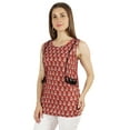 thumbnail image 3 of Moomaya Tunique Sans Manches en Coton Imprimé Col en V Été Longue Blouse Décontractée pour Femmes, 3 of 6