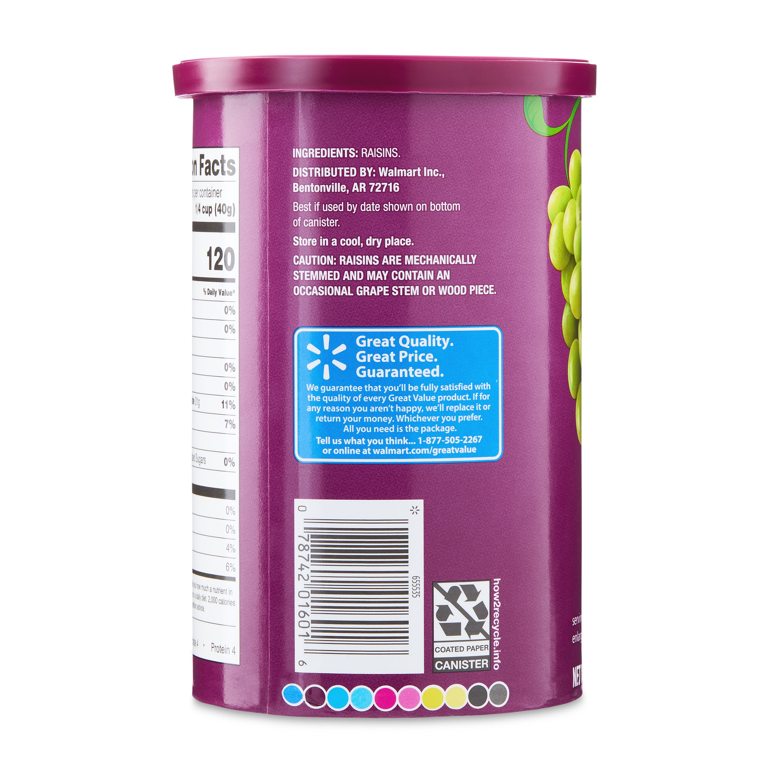 (2 pack) Great Value Sun-Dried Raisins Canister, 20 oz (1lb 4oz) 567g