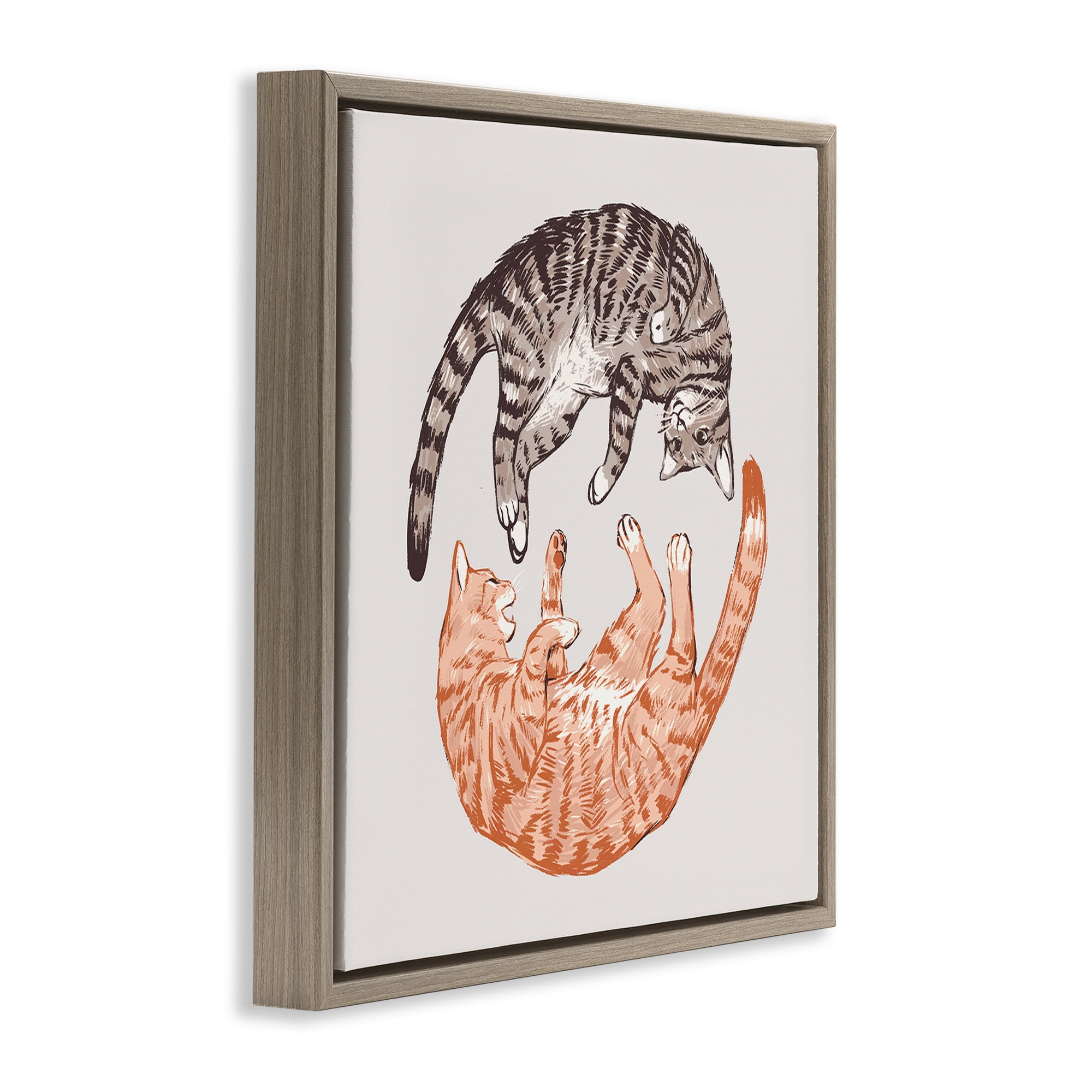 Stupell Industries Tabby Cats Duo Animals & Insects Painting Brown Floater Framed Canvas Art Print Wall Art, 18 x 18