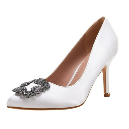 

Women‘s Pointed Toe High Heels Rhinestone Buckle Decor Stiletto Pumps Classic Party & Wedding Shoes