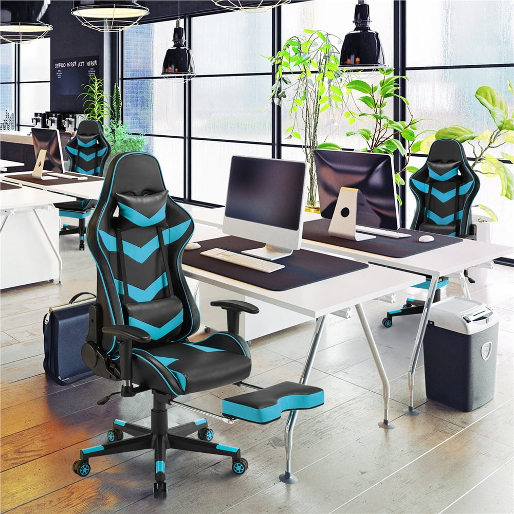 SmileMart Adjustable Ergonomic Swivel Gaming Chair with Footrest, Black and  Neon Blue - Walmart.com
