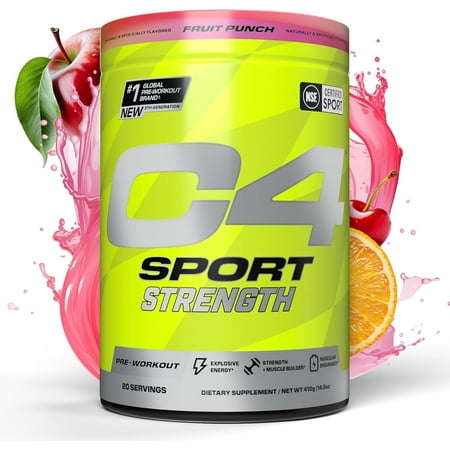 C4 Sport Strength Pre-Workout Powder, Fruit Punch, 20 Servings