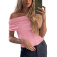 thumbnail image 5 of Short Sleeved Women's Off The Shoulder Sweaters Casual Knit Y2K Going Out Tops Blouses, 5 of 5