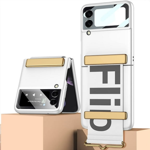 case for Samsung Z Flip 4 Case, Galaxy Z Flip 4 Phone Case Ultra-Thin Protective Cover with Strap, Shockproof Smartphone Protector Flip 4 Case for Samsung Galaxy Z Flip 4 5G, Silver