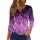 thumbnail image 1 of Camiseta Mujer Camiseta Estampado Botón Manga 3/4 Diario Fin de Semana Moda Básica Cuello en V Top Regular Púrpura Rosa/M, 1 of 5