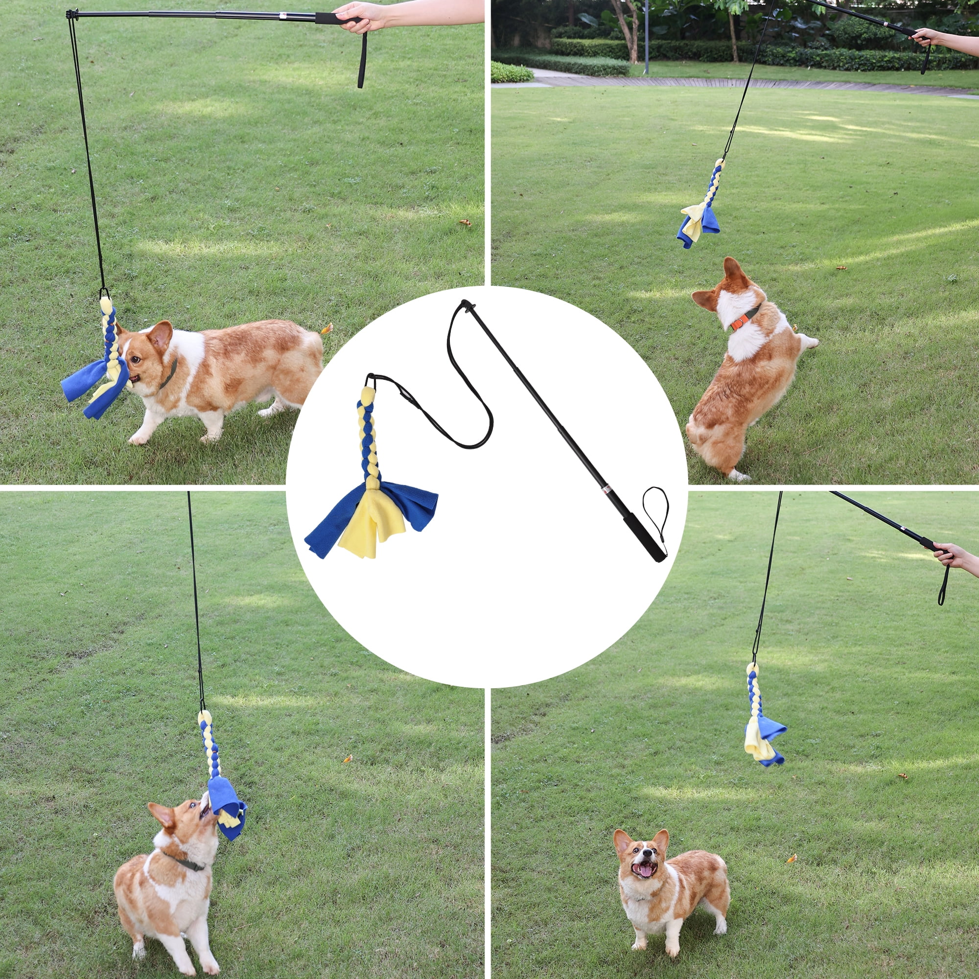 Interactive Flirt Pole Toy for Dogs, Durable Dog Toy for Fun Obedience Training & Exercise, Dog Retracted Teaser Wand with Lure Chewing Toy for Small Medium Large Dogs