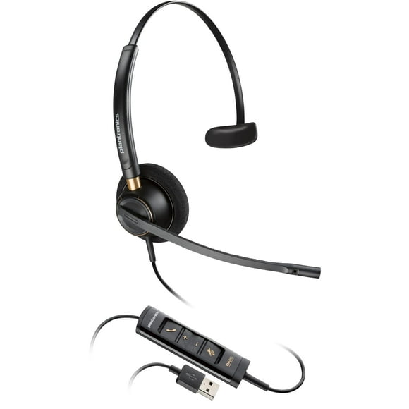 Poly - EncorePro 515 USB-A and USB-C USB Headset (Plantronics) - Cloud System Updates - Acoustic Hearing Protection - Works with Avaya, Genesys, and Cisco Call Center Platforms - Single Ear/Mono,Black