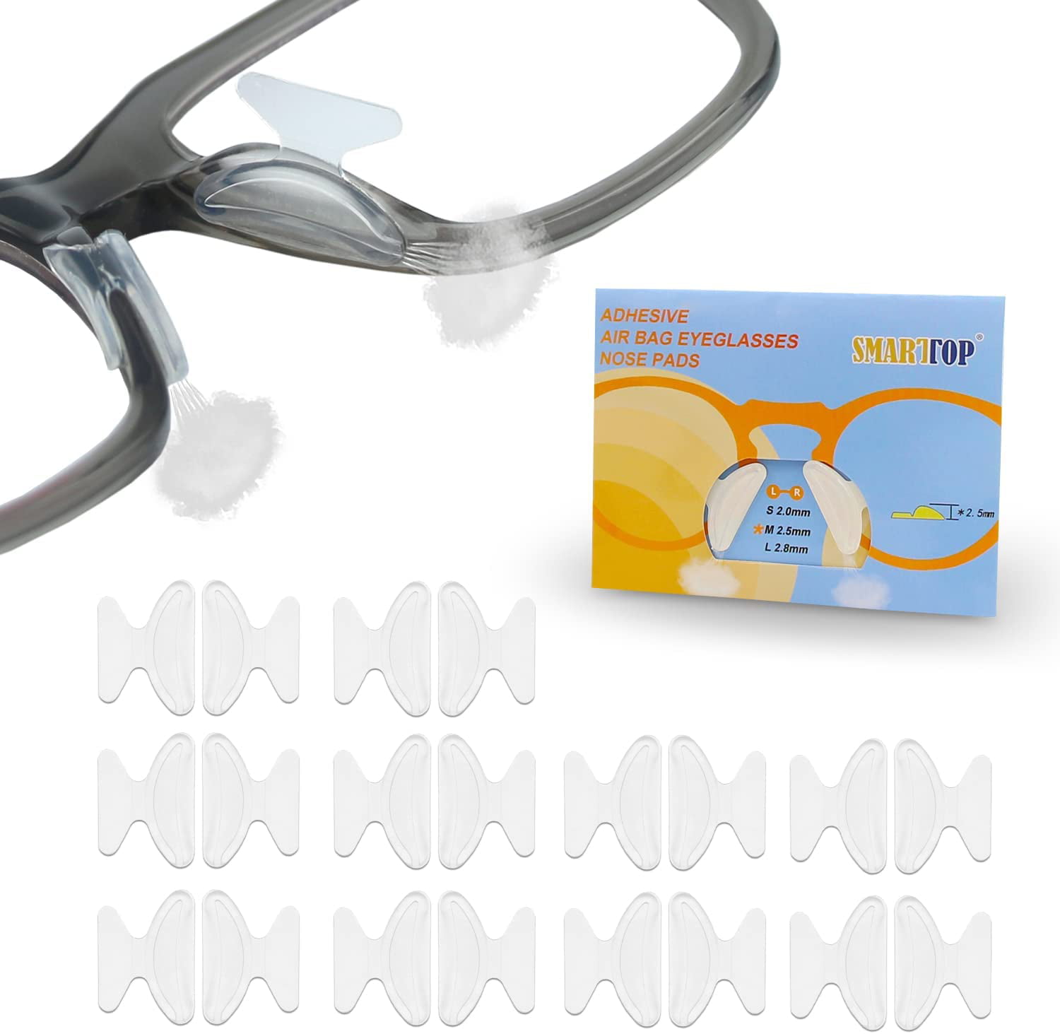 Eyeglass Nose Pads Transparent 12 Pairs 2.5mm Stick on Anti-Slip Adhesive Soft Silicone Nose Cushions for Eyeglass Sunglasses Spectacles 