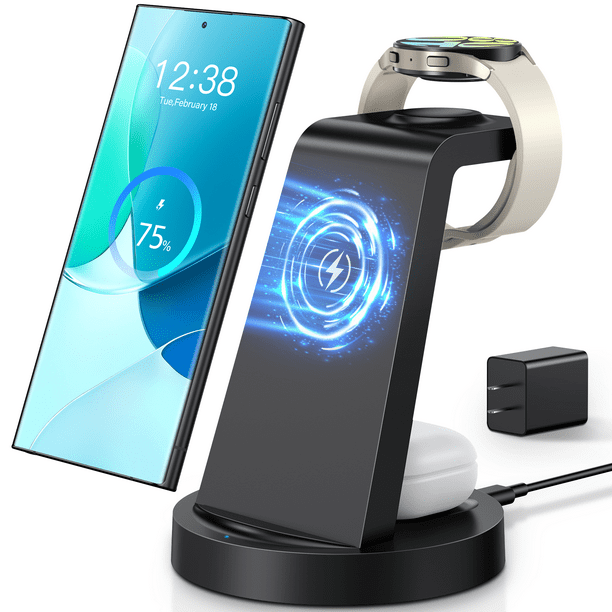 Wireless Charger for Samsung 3 in 1 Fast Charging Station for Galaxy S24 Ultra S23 Ultra S22 S21 Note 20 Z Flip 5 Fold 5 iWatch Charger for Galaxy Watch 6 5 4 Galaxy Buds 2 Pro Walmart Business Suppli...