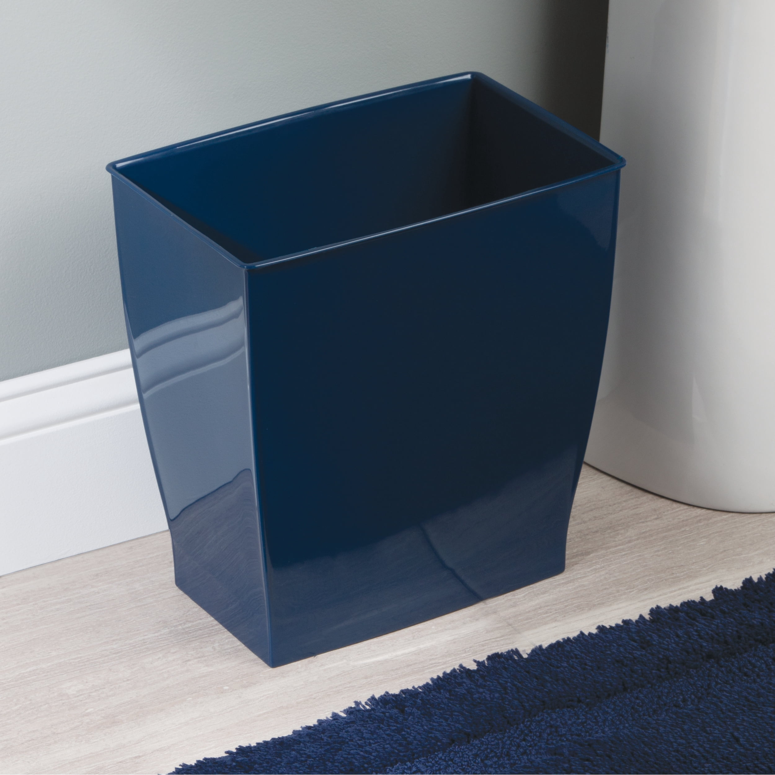 iDesign Plastic Bathroom Vanity Trash Can, 2.5 Gallon/9.5L. Modern Garbage Can for Bedroom, Office, 4-Pack, Navy
