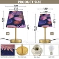 thumbnail image 2 of Tapered Desk Lamp with Antique Brass Base Table Lamps Dimmable LED Bulb Button Switch Night Light Pink and Purple Palm Leaves Small, 2 of 8