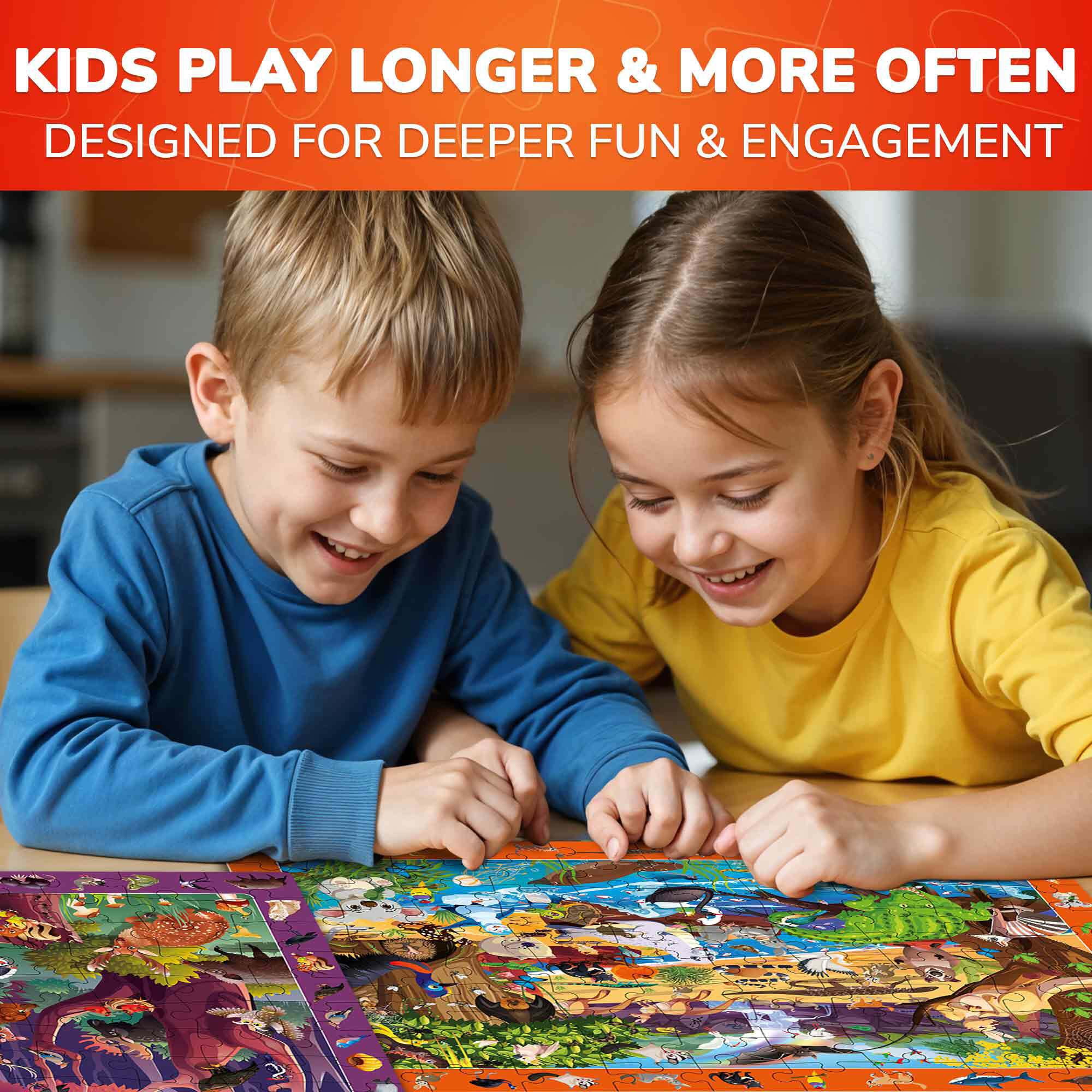 QUOKKA 100-Piece Kids Puzzles Ages 4-8 – 4-Pack Animal & Dino Jigsaw – Learning Search and Find Game