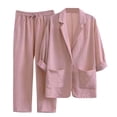 thumbnail image 4 of HAYIMI Womens Fall Outfits Sets 2 Pieces Relaxed Fit Long Sleeve Single Button Linen Blazer Matching Pleated Wide Leg Solid Color Pants Casual Wear Cozy Clothing Sets, 4 of 5