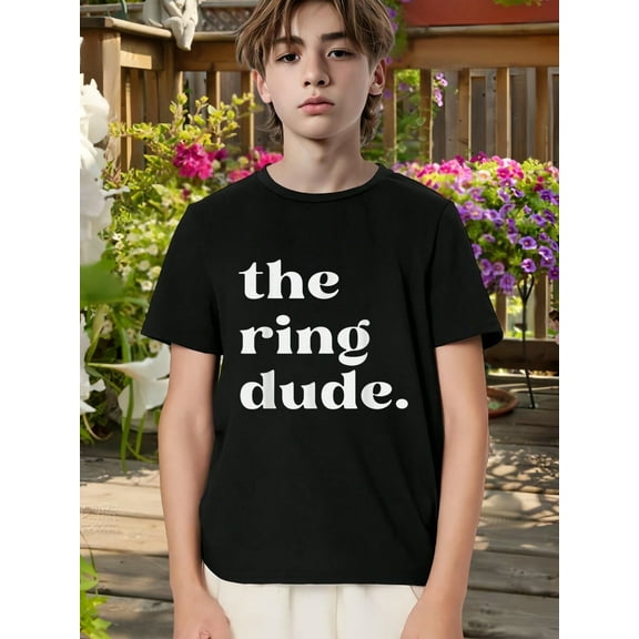 The Ring Dude Letter Summer T-shirt for Boy,100% Cotton Soft & Elastic,Comfy Crew Neck Short Sleeve Top for Summer Wear and all Season,Black Color Size from 3-13Y,T-Shirt for Boys and Girls