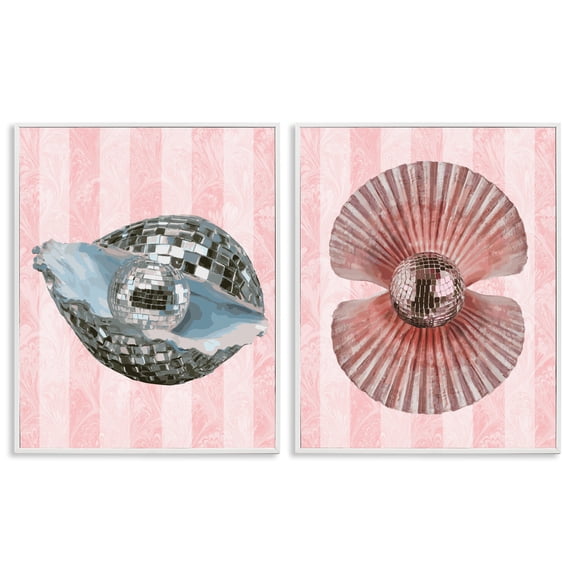 Stupell Industries Coastal Pastel Disco Ball Sea Life White 2pc Framed Giclee Art Set, 11 x 14 each, by Lil' Rue