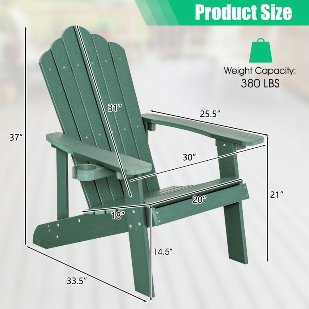 Aimee Lii Weather Resistant HIPS Outdoor Adirondack Chair with Cup Holder, Outdoor Patio Furniture for Balcony Porch Backyard, Sturdy -Green