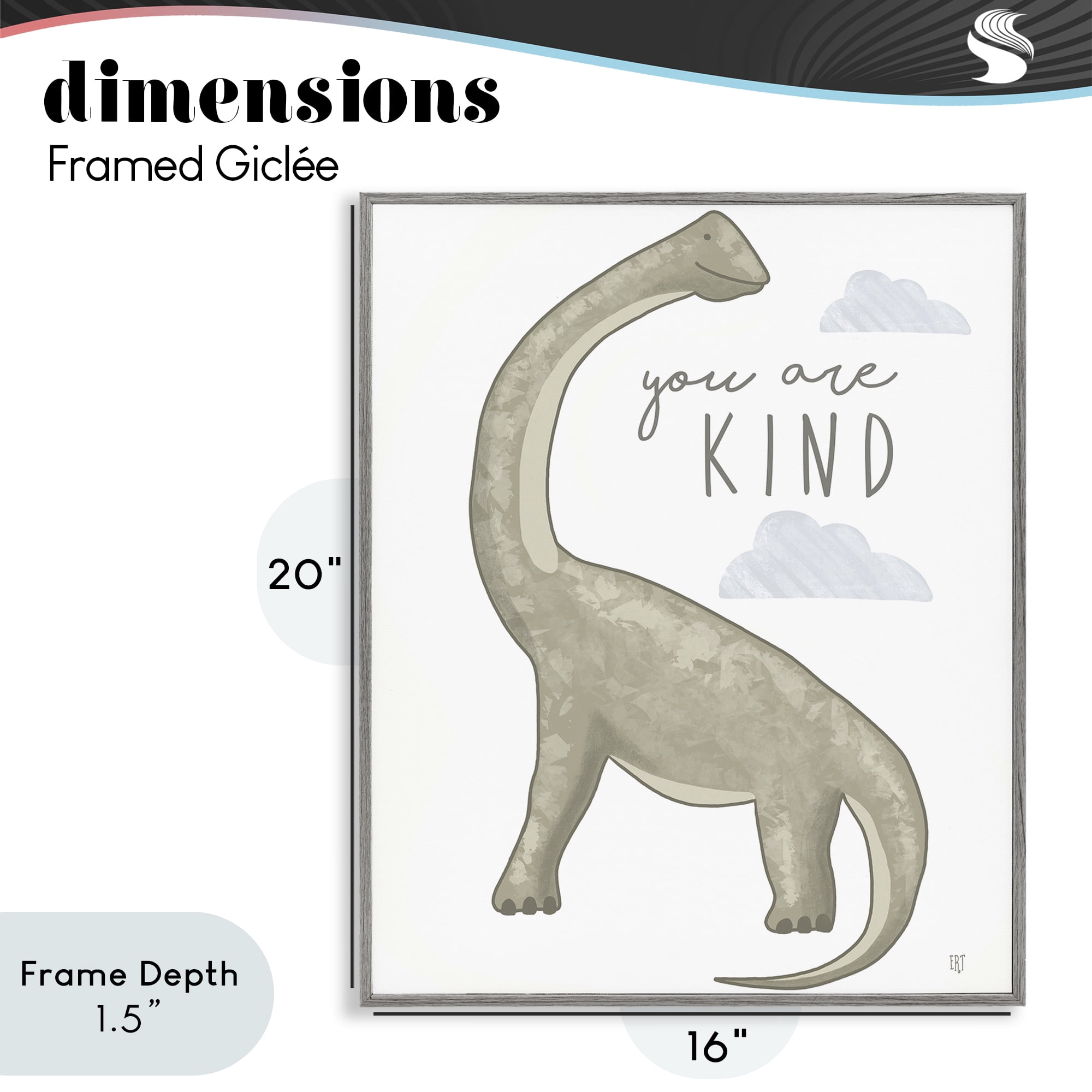 Stupell Industries You Are Kind Dinosaur Gray Framed Giclee Art, design by Elizabeth Tyndall