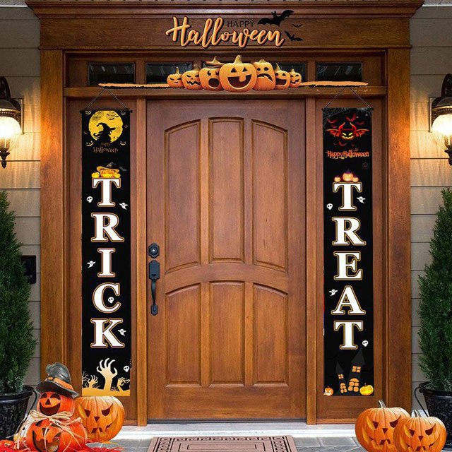 Decoraciones de Halloween Banner interior al aire libre, truco o trato y feliz Halloween Bienvenido colgante cartel de porche bruja para decoración de puerta delantera exterior hogar fiesta patio jardín fiesta suministros brillar Electrónica