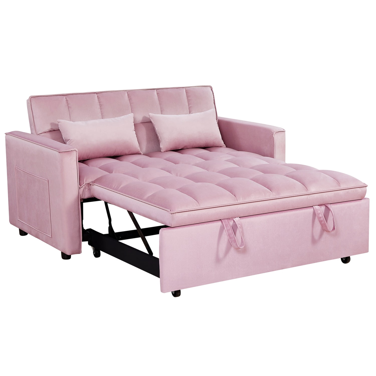 Hommoo 3 in 1 Convertible Pull Out Sofa Bed, Loveseat Sleeper Sofa, Pink
