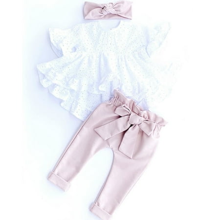

Lovely Newborn Kid Baby Girl Clothes Lace Top T-Shirt Pants Leggings 3Pcs Outfit Pink 18-24 Months