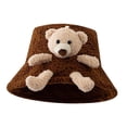 thumbnail image 5 of BLESIYA Women Fleece Bucket Hat 3D Stuffed Bear Bucket Hat Fashion Casual Fisherman Caps Coffee, 5 of 8