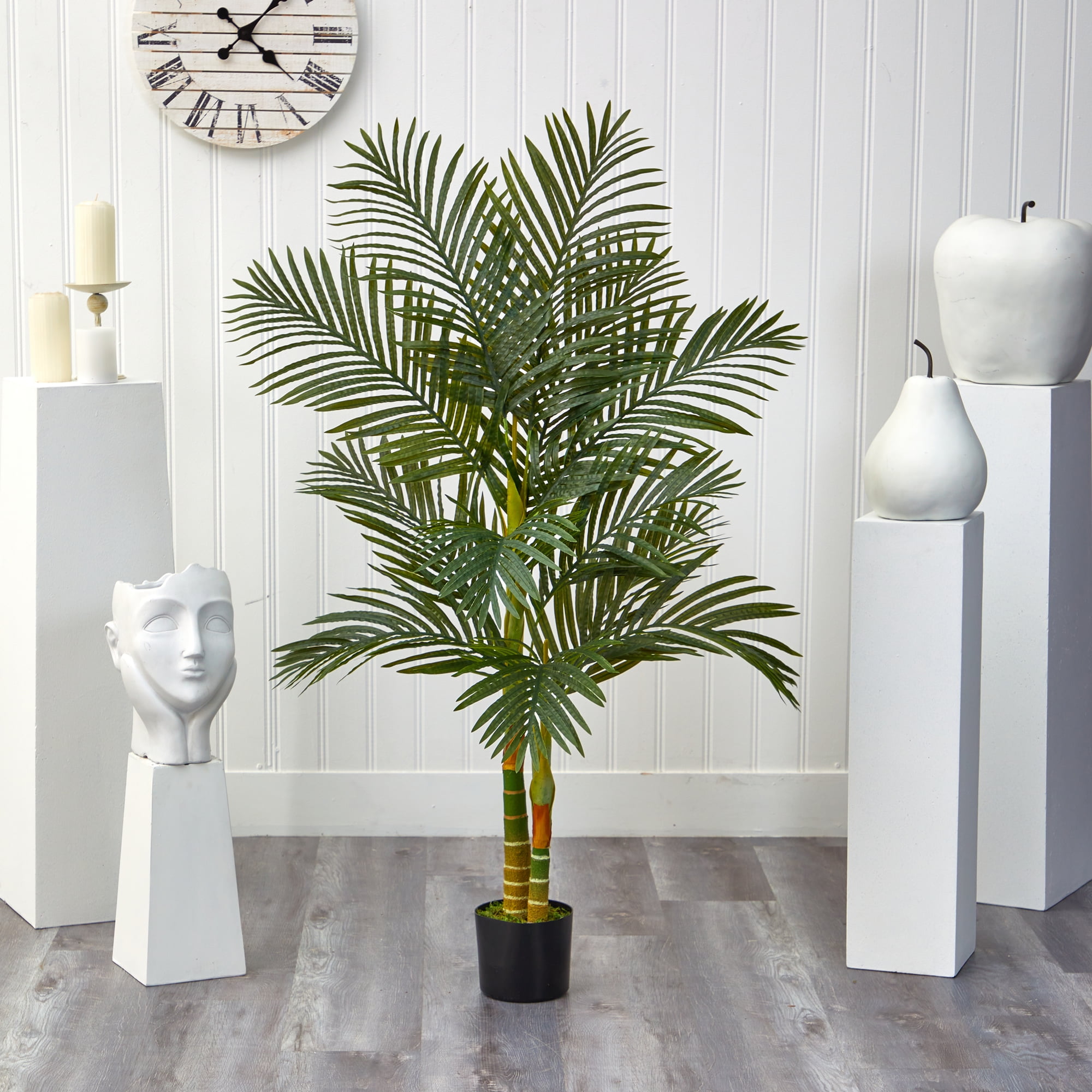 Nearly Natural 5' Golden Cane Palm Artificial Tree in Pot, Green