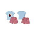 thumbnail image 2 of BemeyourBBs Toddler Baby Boy Summer Clothes Kids Baby Boys Back to School Pre Kindergarten Outfits Short Sleeve Embroidery Bus Letters T-shirt with Plaid Shorts Set, 2 of 9