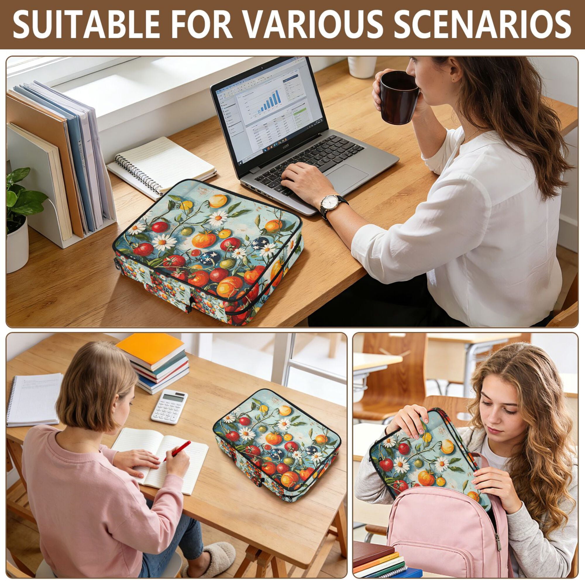 FORMRS Accordion File Folder A4 Size 7-Pocket Expanding Document Organizer Bag with 3 Ring Binder, Red Tomatoes