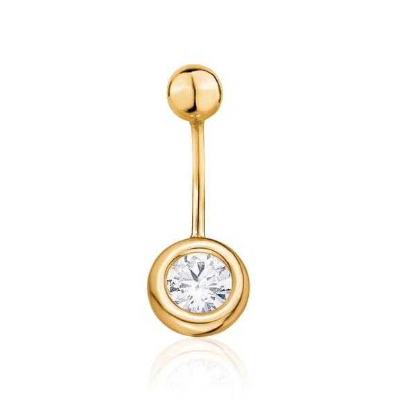 Bagues de Nombril en Or Jaune 14k Bagues Nombril Diamant Simulé Serti Clos Clou Biseauté Arrondi Perçage Corporel