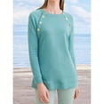 thumbnail image 4 of Sudadera con capucha de manga larga para mujer, cuello redondo, color puro, top para mujer con botones de metal para vacaciones, viajes, compras, escuela, oficina, azul M, 4 of 6