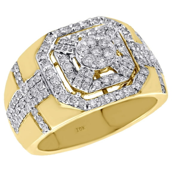 10K Yellow Gold Genuine Diamond Pinky Ring Octagon Halo Frame Cluster Band 2 Ct.