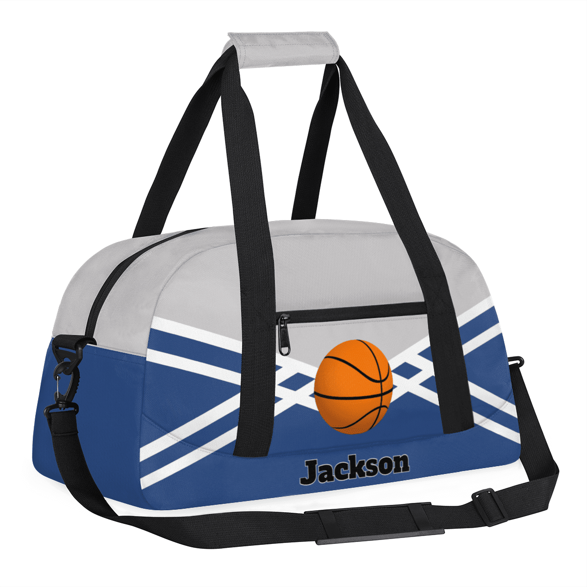 Herdesigns Personalized Basketball Duffel Bag Sport Bag Custom Gym Bag with Name, Dance Bags Weekender Bags Overnight Bags Travel Bag, Blue Gray