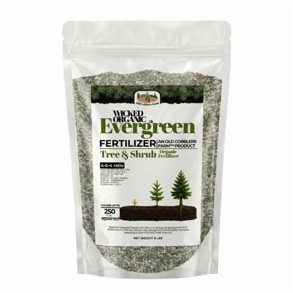 Old Cobblers Farm™ Wicked Organics Organic Evergreen Fertilizer – Complete Tree & Shrub Nutrition for Deep Green Foliage, Root Growth & Year-Round Health (5 lbs | 10 lbs | 15 lbs | 20 lbs)(5lbs)