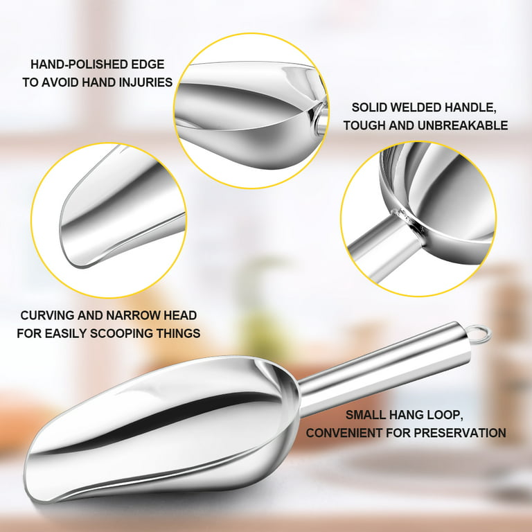 3 Pcs Stainless Steel Scoops, 8/9/10 Inch Multifunctional Ice Scoops Flour  Scoop Food Ice Scoop Weighing Scoop Filling Scoop For Shop Kitchen Bar  Buffet Wedding Party Cat Food Dog Food