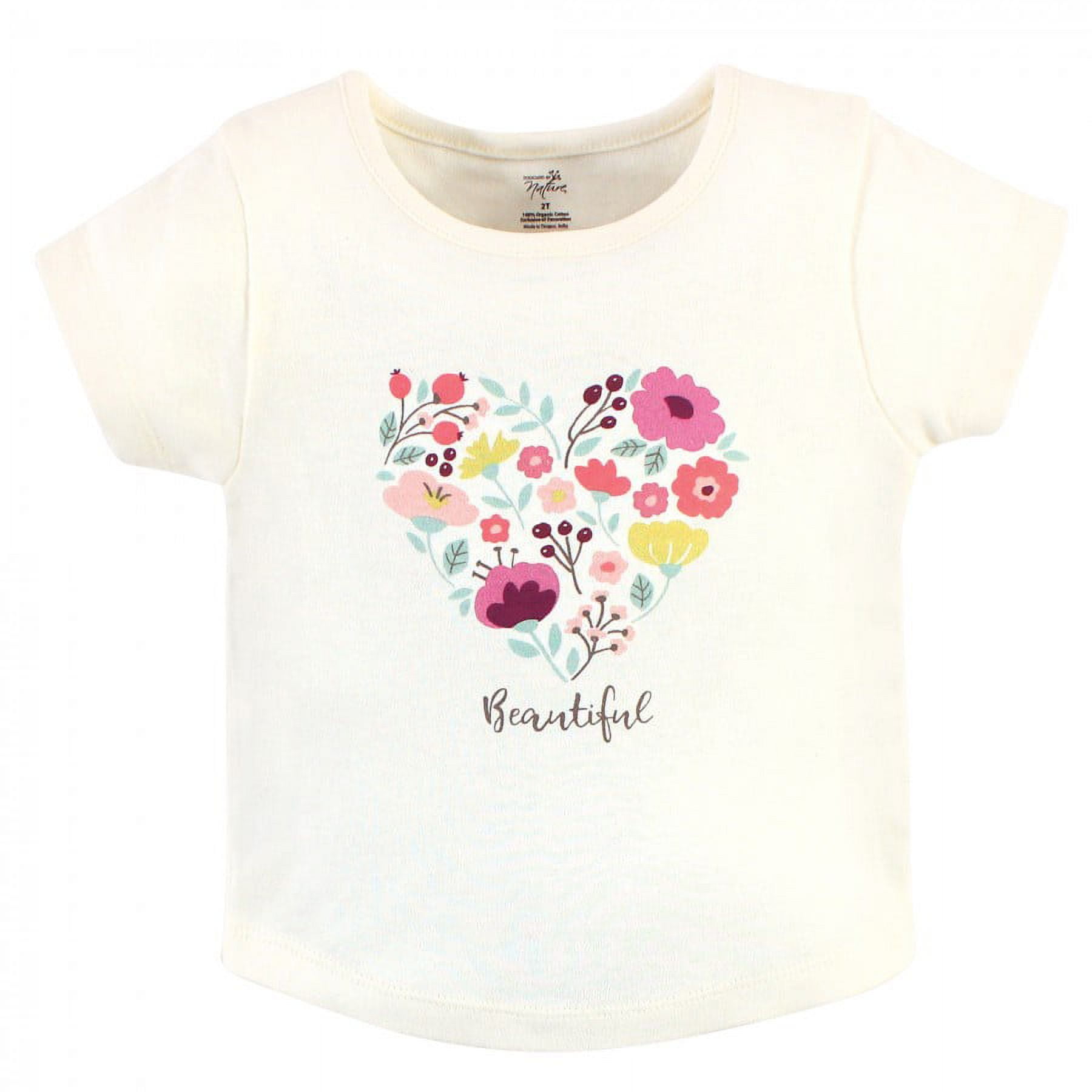 Touched by Nature Baby and Toddler Girl Organic Cotton Hoodie, Bodysuit or Tee Top, and Pant, Botanical Toddler, 5 Toddler