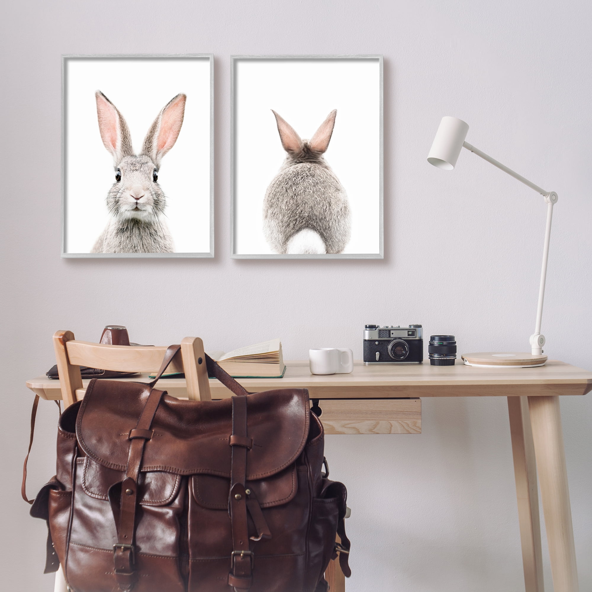 Stupell Industries Back & Front Bunnies Animals & Insects Painting Gray Framed Art Print Wall Art, 16 x 20, Set of 2