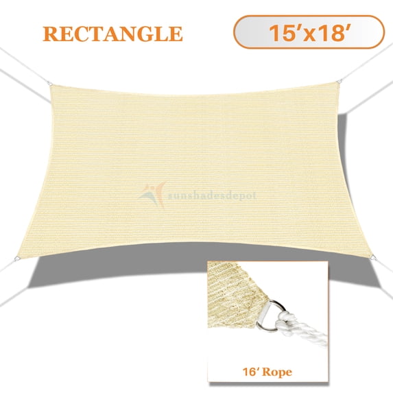 Sunshades Depot 15' x 18' 180GSM Sun Shade Sail Rectangle Permeable Canopy Tan Beige Customize Size Available Commercial For Patio Garden Preschool Kindergarten Playground Outdoor Facility Activities