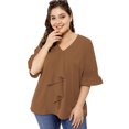 thumbnail image 3 of GRACE & GRANDEUR Women's Plus Size Ruffle V Neck Smocked Sleeves Top Blouse, 3 of 6