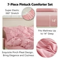 thumbnail image 3 of YEPCLUB Pink Queen Size Pintuck 7-Piece Comforter Set, Pinch Pleat Bed in a Bag, All Season Down Alternative Bedding Set with Comforter, Sheets, Pillowcases & Shams, 3 of 7