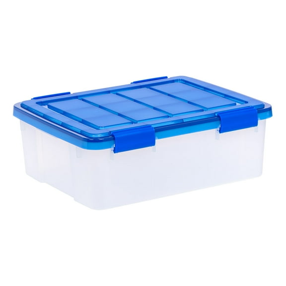 IRIS USA, 26.5 Quart Clear Plastic Storage Boxes With Blue Lid, Multiple Count